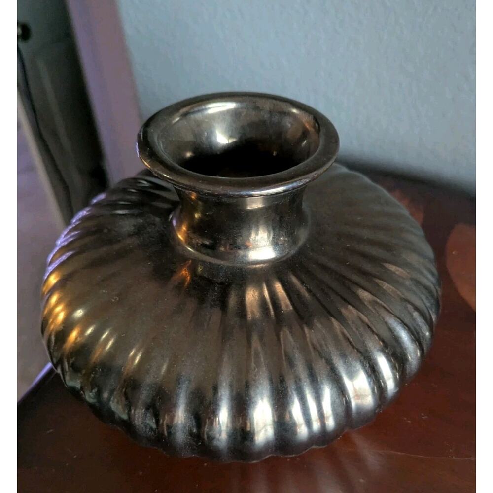 Vtg Haeger Ribbed Metallic Vase Mid Century Modern Art Pottery Bronze Melon - Picture 3 of 8